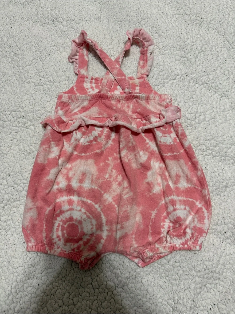 Disney Baby Pink and White Tie-Dye Infant Romper. 6-9 months